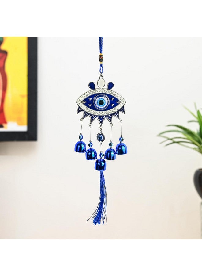 ZAICUS Metal Evil Eye Hanging with 5 Bells - Nazar Battu Charm for Home Entrance - Decorative Piece for Good Luck, Protection, and Positive Energy - Image 1