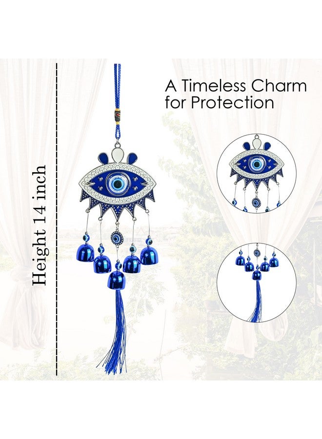 ZAICUS Metal Evil Eye Hanging with 5 Bells - Nazar Battu Charm for Home Entrance - Decorative Piece for Good Luck, Protection, and Positive Energy - Image 2