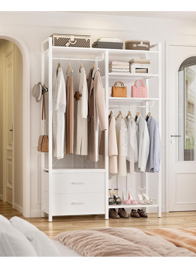Royal Polar منظم خزانة ملابس رويال بولار، رف ملابس قائم بذاته باللون الأبيض مع 2 درج، 6 رفوف، نظام تخزين ملابس قوي لغرفة النوم - Image 1