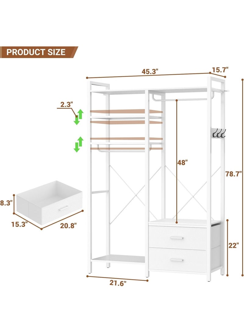 Royal Polar منظم خزانة ملابس رويال بولار، رف ملابس قائم بذاته باللون الأبيض مع 2 درج، 6 رفوف، نظام تخزين ملابس قوي لغرفة النوم - Image 2