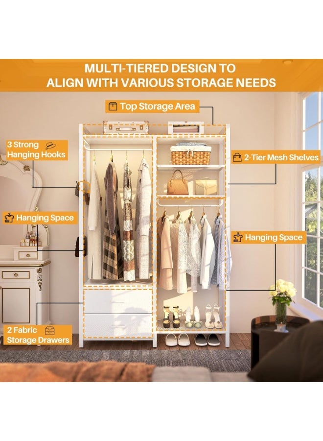 Royal Polar منظم خزانة ملابس رويال بولار، رف ملابس قائم بذاته باللون الأبيض مع 2 درج، 6 رفوف، نظام تخزين ملابس قوي لغرفة النوم - Image 4