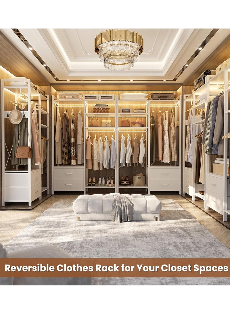 Royal Polar منظم خزانة ملابس رويال بولار، رف ملابس قائم بذاته باللون الأبيض مع 2 درج، 6 رفوف، نظام تخزين ملابس قوي لغرفة النوم - Image 5