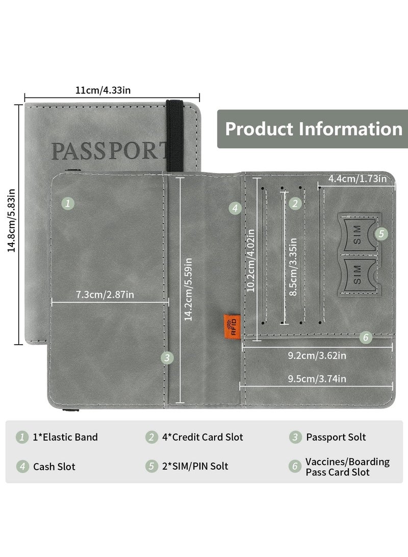 خاجول حافظة محفظة لحمل جواز السفر، حافظة جواز السفر مع حجب تقنية تحديد الهوية بموجات الراديو، حامل وثائق السفر من جلد البولي يوريثين للرجال والنساء، اكسسوارات السفر (رمادي) - Image 2
