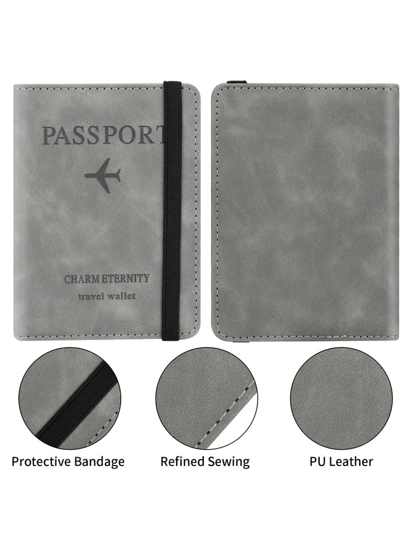 خاجول حافظة محفظة لحمل جواز السفر، حافظة جواز السفر مع حجب تقنية تحديد الهوية بموجات الراديو، حامل وثائق السفر من جلد البولي يوريثين للرجال والنساء، اكسسوارات السفر (رمادي) - Image 5