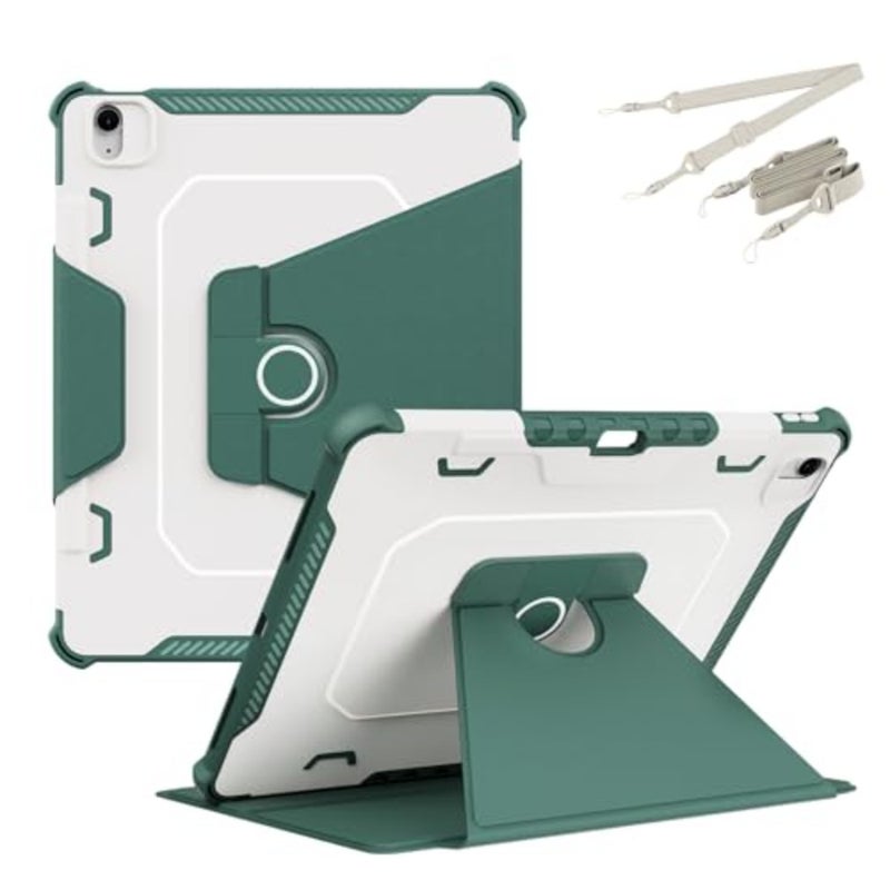 for iPad Air 13 inch Case M3/M2 2025/2024 with Pencil Holder Shoulder Strap, TPU+PC 360° Rotating Protective Cover, Auto Wake/Sleep, Green - Image 1