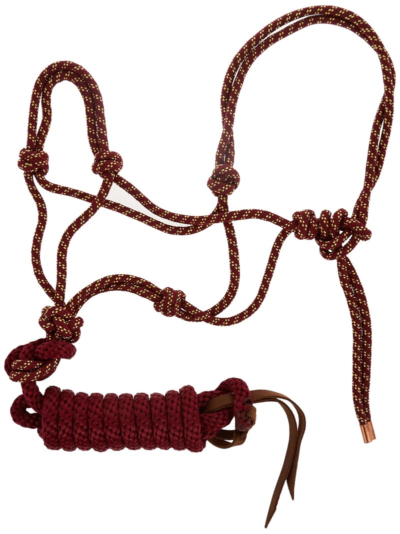 Weaver Leather Diamond Braid Rope Halter and Lead Sangria/Gold, Average Horse - Image 1
