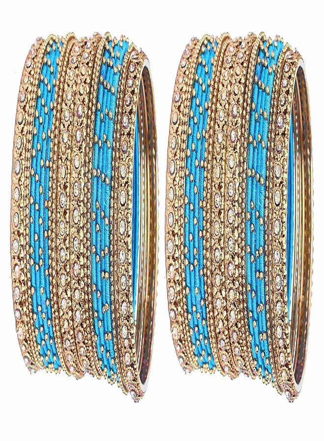 ZULKA Get your traditions Silk Thread, Metal Bangle Set With Zircon For Women &Girls (Pack of 2 Set, Blue-2.2) - Image 1