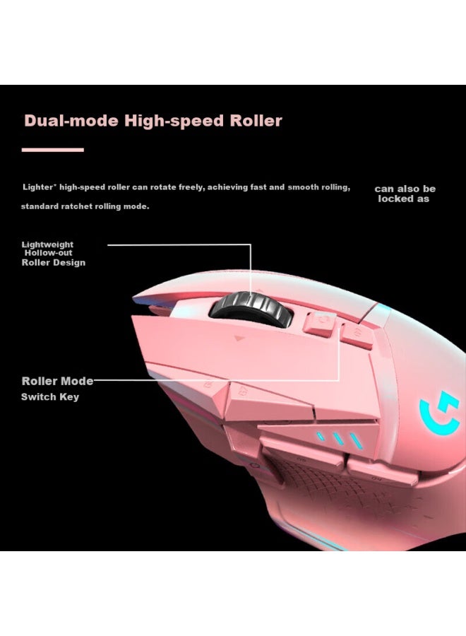 G G502 Wireless Gaming Mouse Esports Gaming Mouse Wireless Wired Dual Mode Mouse Ergonomic Adjustable Weight Rgb Light Logic Peach Pink - Image 1