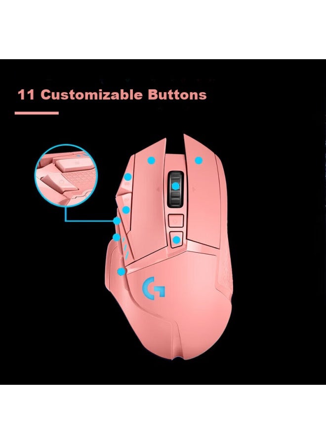 G G502 Wireless Gaming Mouse Esports Gaming Mouse Wireless Wired Dual Mode Mouse Ergonomic Adjustable Weight Rgb Light Logic Peach Pink - Image 3