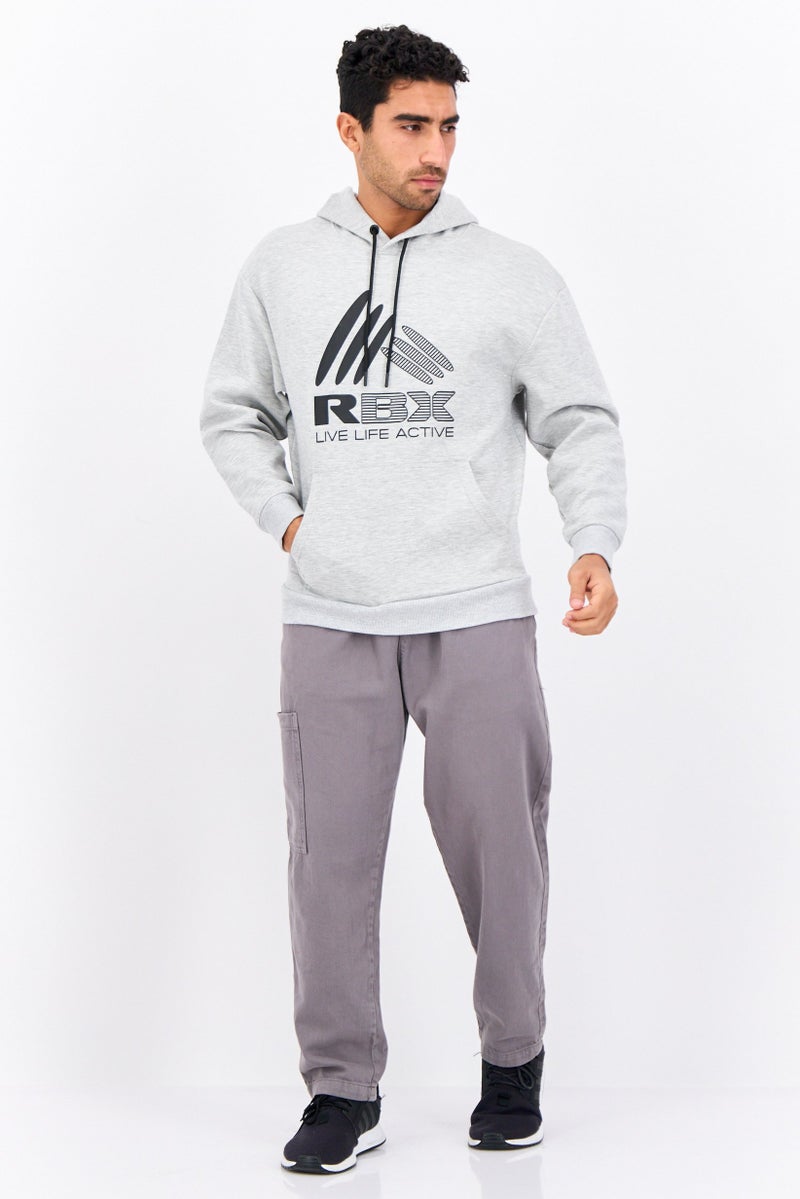 RBX Men Sportswear Fit Long Sleeve Outdoor Hooded Sweatshirts, Grey  - Image 4