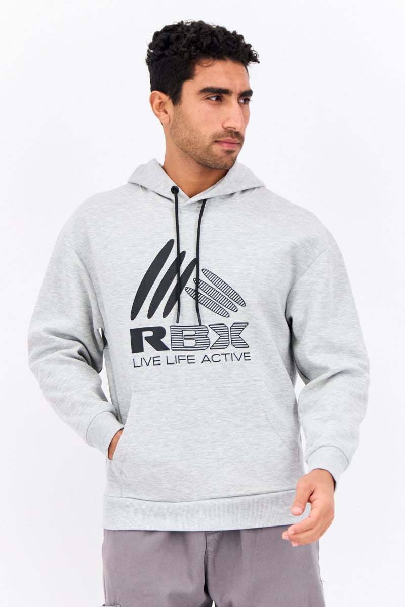 RBX Men Sportswear Fit Long Sleeve Outdoor Hooded Sweatshirts, Grey  - Image 1