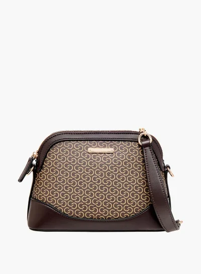 سيليست Women Monogram Print Crossbody Bag with Detachable Strap and Zip Closure