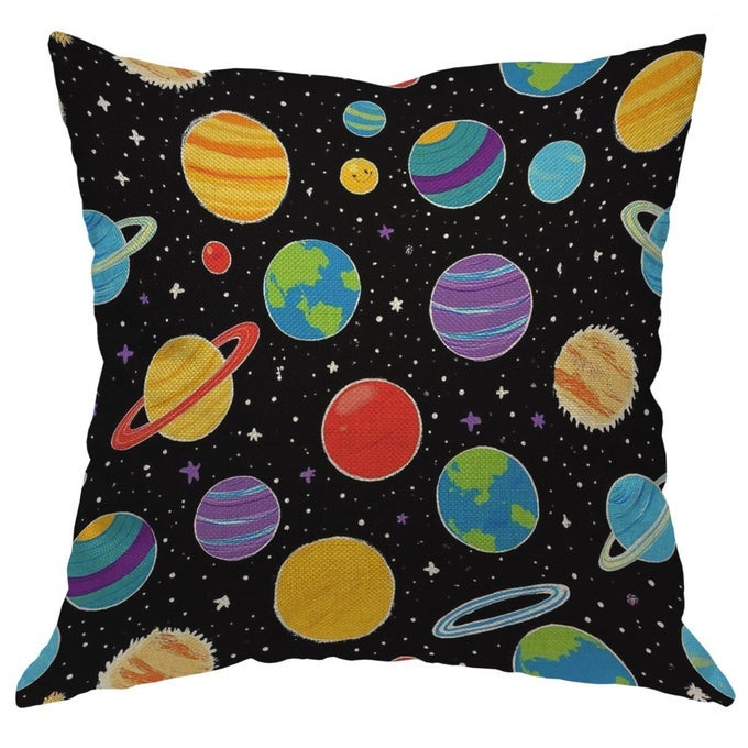 PLANET PILLOWS DECORATIVE THROW PILLOW COVER UNIVERSE OUTER SPACE PLANETS STAR PILLOW CASE 18X18 INCH COTTON LINEN SQUARE CUSHION COVER FOR SOFA BEDROOM MULTICOLOR