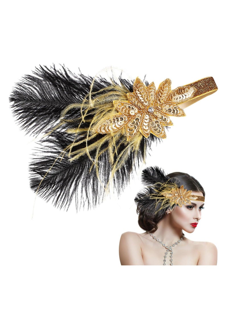 Flapper Headband Roaring 1920s Gatsby Costume Headwear Sequin Wedding Headpiece Accessories  for Women for Art Decor Pageant Themed Party - Image 1