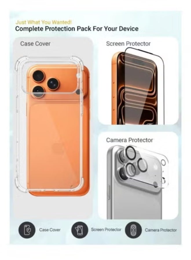 جاجيك iPhone 17 Pro Clear Case with Screen & Camera Lens Protector | Shockproof Anti-Yellowing Transparent Cover | Slim Full-Body Protective Set for Apple iPhone 17 Pro (6.3-Inch) - Image 2