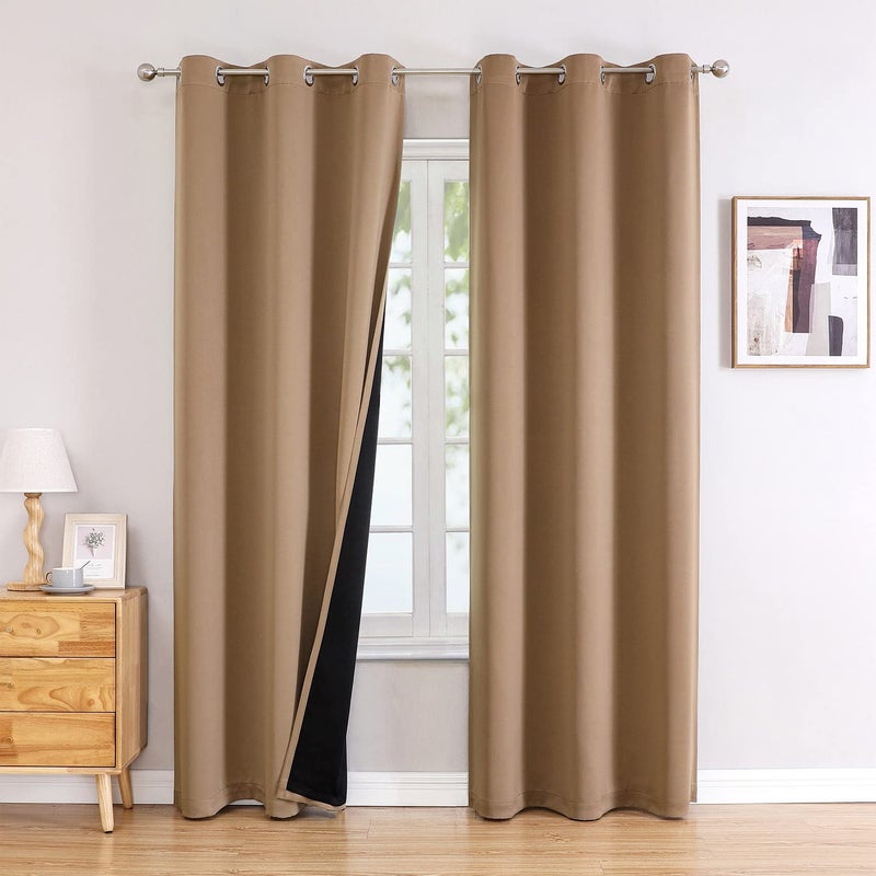 ChrisDowa 100% Blackout Curtains 78 inch Long for Bedroom with Black Liner  2 Thick Layers Total Blackout Thermal Insulated Grommet Window Curtains 2 Panels Set (Cappuccino  42 x 78 Inch) - Image 1