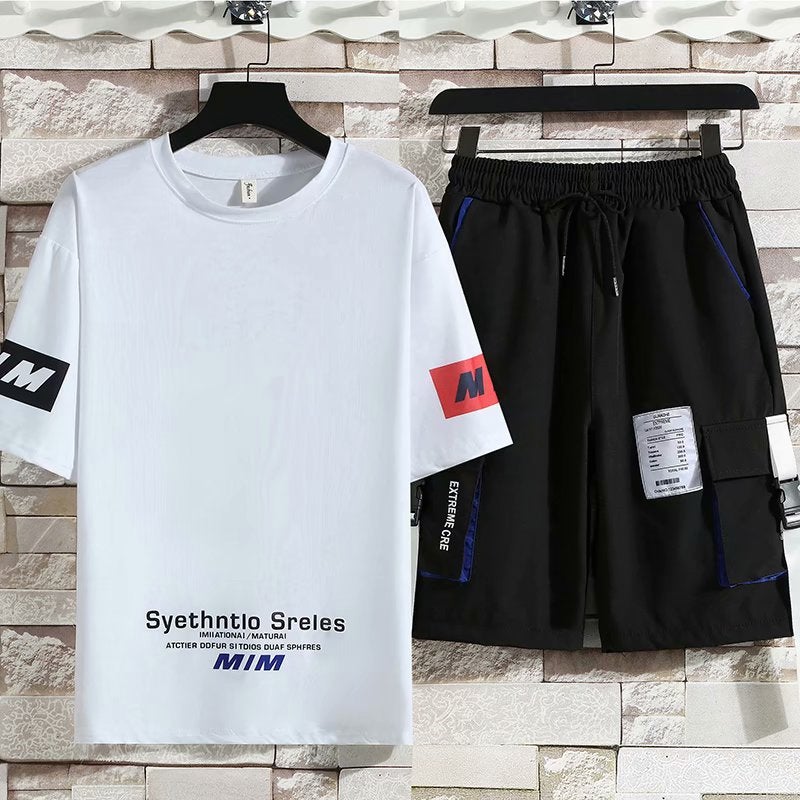 Generic Overalls Shorts Mens Outer Wear Summer Trendy Casual Beach Pants 2025 New Thin Five-point Pants Loose breeches White [set]