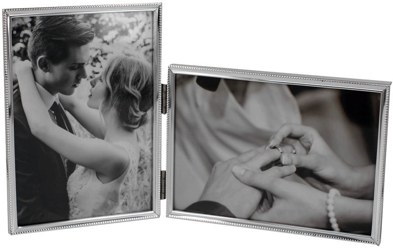 LEADEX Vertical Horizontal Combo- Double 4 by 6 Inch Metal Folding Picture Frames-(1 Landscape and 1 Portrait Style) (Silver) - Image 1