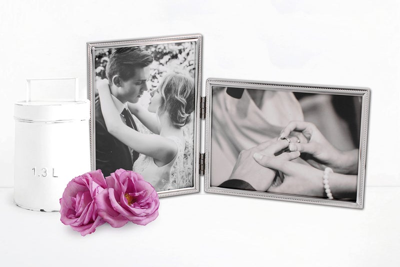 LEADEX Vertical Horizontal Combo- Double 4 by 6 Inch Metal Folding Picture Frames-(1 Landscape and 1 Portrait Style) (Silver) - Image 2