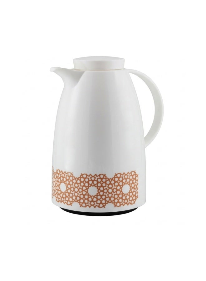 Melrich Premium Vacuum Flask 1.0L Insulated Thermal Carafe with Pink Glass Refill Elegant Plastic Body Thermos for Tea, Coffee, and Hot Water Heat Resistant Handle & Non-Slip Base - Image 1