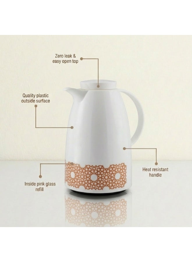 Melrich Premium Vacuum Flask 1.0L Insulated Thermal Carafe with Pink Glass Refill Elegant Plastic Body Thermos for Tea, Coffee, and Hot Water Heat Resistant Handle & Non-Slip Base - Image 2