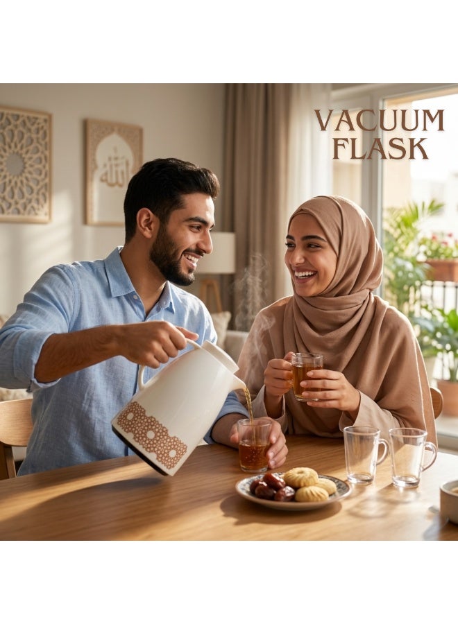 Melrich Premium Vacuum Flask 1.0L Insulated Thermal Carafe with Pink Glass Refill Elegant Plastic Body Thermos for Tea, Coffee, and Hot Water Heat Resistant Handle & Non-Slip Base - Image 3