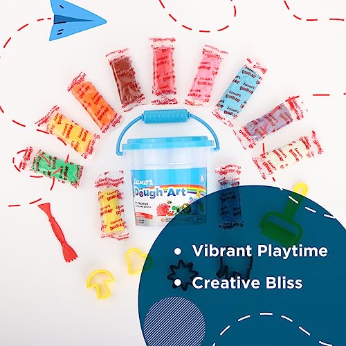 Luxor Doodles My Creative Modeling Dough Bucket| 12 Assorted Colours Dough, 1 Roller, 1 Plastic Knife & 4 Impression Moulds | Perfect for Creative Work - Image 4