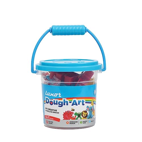 Luxor Doodles My Creative Modeling Dough Bucket| 12 Assorted Colours Dough, 1 Roller, 1 Plastic Knife & 4 Impression Moulds | Perfect for Creative Work - Image 1