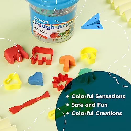 Luxor Doodles My Creative Modeling Dough Bucket| 12 Assorted Colours Dough, 1 Roller, 1 Plastic Knife & 4 Impression Moulds | Perfect for Creative Work - Image 3