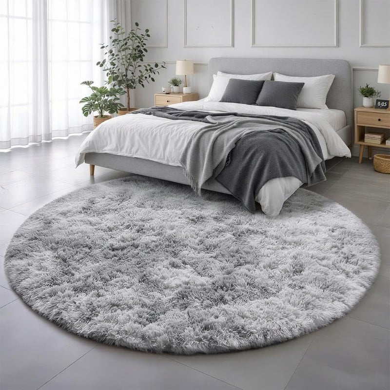 Amdrebio Round Living Room Rug 245cm Extra Large Bedroom Rug Soft Fluffy Modern Shaggy Country Style Carpet for Apartment, Dyed Light Grey - Image 3