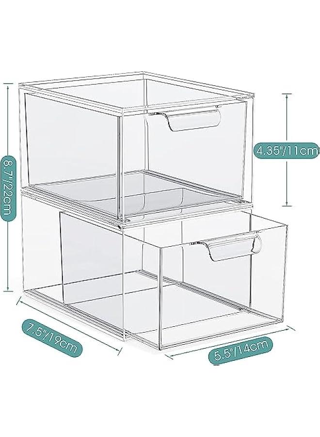 HOOKOR Stackable Makeup Organizer and Storage, Acrylic Organizers，Clear Plastic Storage Drawer with Pull-Out Handles for Vanity, Undersink, Kitchen Cabinets, Pantry (4 Pack) - Image 2