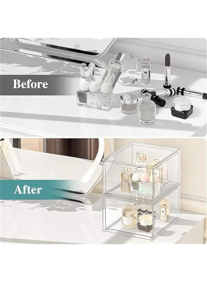 HOOKOR Stackable Makeup Organizer and Storage, Acrylic Organizers，Clear Plastic Storage Drawer with Pull-Out Handles for Vanity, Undersink, Kitchen Cabinets, Pantry (4 Pack) - Image 3