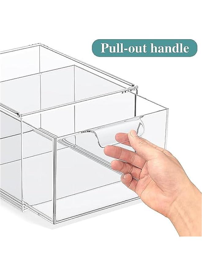 HOOKOR Stackable Makeup Organizer and Storage, Acrylic Organizers，Clear Plastic Storage Drawer with Pull-Out Handles for Vanity, Undersink, Kitchen Cabinets, Pantry (4 Pack) - Image 5