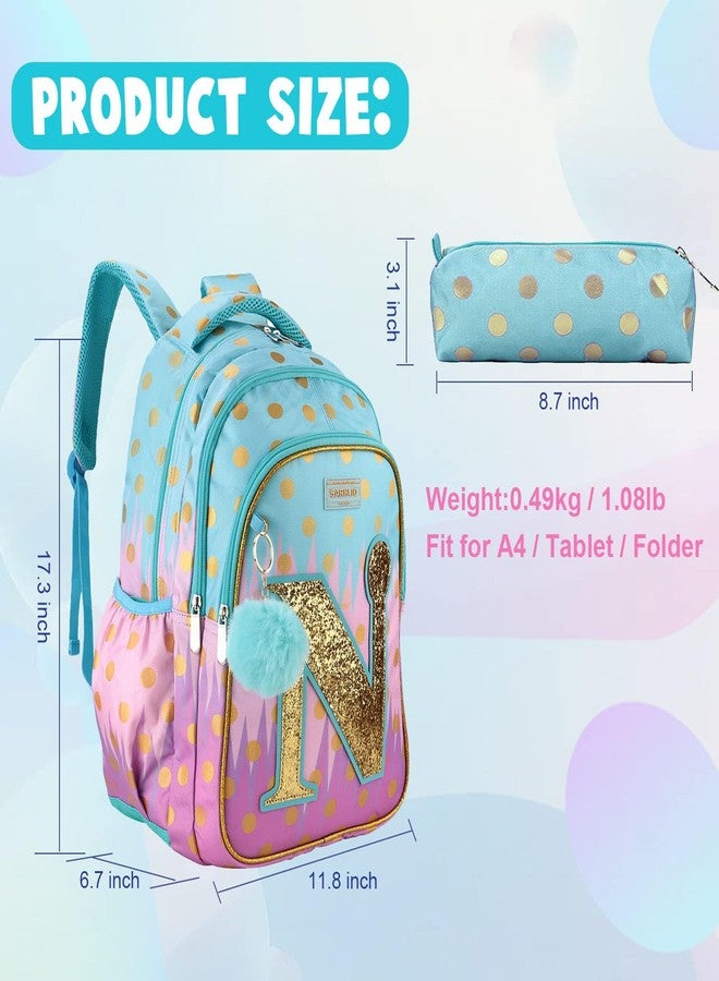 حقيبة ظهر للأطفال من سارهليو مع مقلمة، حقيبة مدرسية كبيرة للبنات من جليتر جالاكسي، مقاس 16 بوصة، مزينة بحرف N بتصميم برج من الترتر اللامع - Image 5