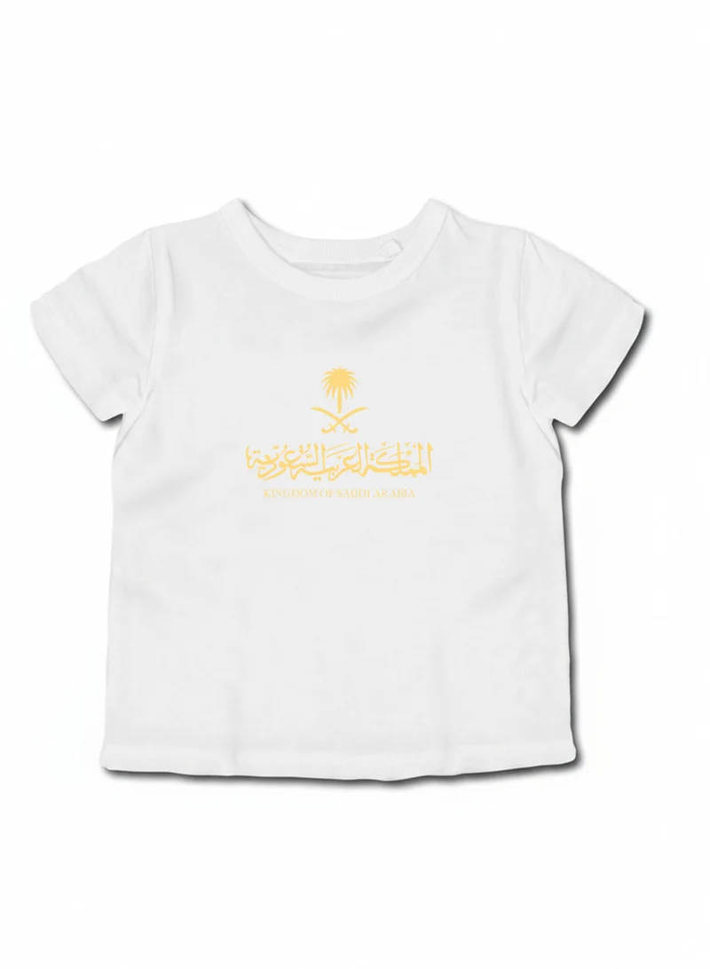 لوحة تيشيرت قطن للأطفال مناسب للأولاد والبنات لمناسبة اليوم الوطني السعودي أو للفخر بالانتماء للوطن في كل الأوقات