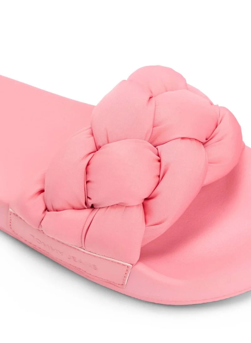Tommy Jeans Enchanted Pink Embossed Braided Strap Slides for Women | Best Price UAE