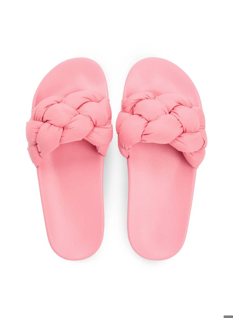 Tommy Jeans Enchanted Pink Embossed Braided Strap Slides for Women | Best Price UAE