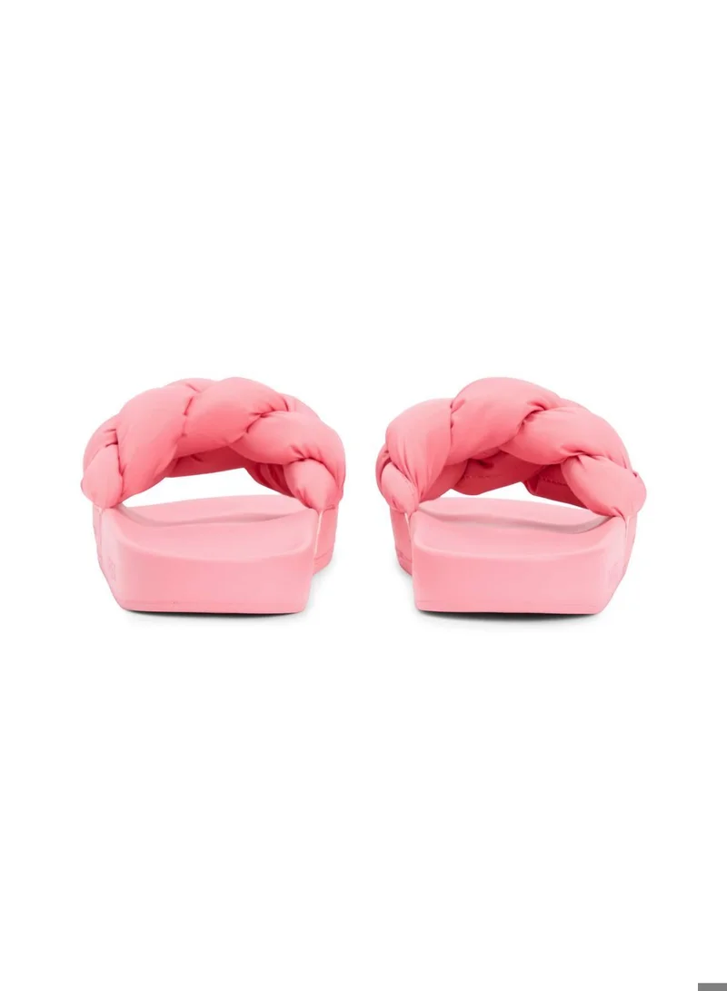 Tommy Jeans Enchanted Pink Embossed Braided Strap Slides for Women | Best Price UAE