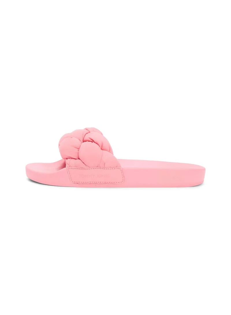 Tommy Jeans Enchanted Pink Embossed Braided Strap Slides for Women | Best Price UAE