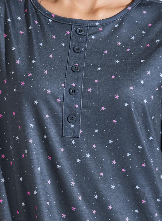 Styli Charcoal All Over Star Print Short Sleeve Sleep T-Shirt Nightdress - Image 3