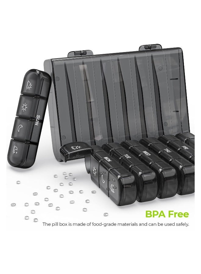 Weekly Pill Organizer 4 Times a Day with 7 Daily Large Pill Box Cases to Hold Fish Oils Vitamins Supplements Medication - Image 1