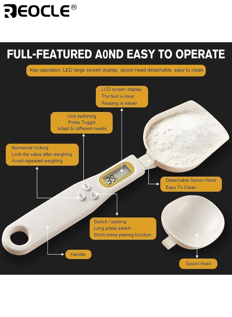 REOCLE Digital Kitchen Scale Electronic Measuring Spoon with High Precision LCD Display and 0.1g Accurate Measurement Electronic Food Scale with 500g Maximum Capacity and Tare Function for Cooking Baking Portion Control - Image 5