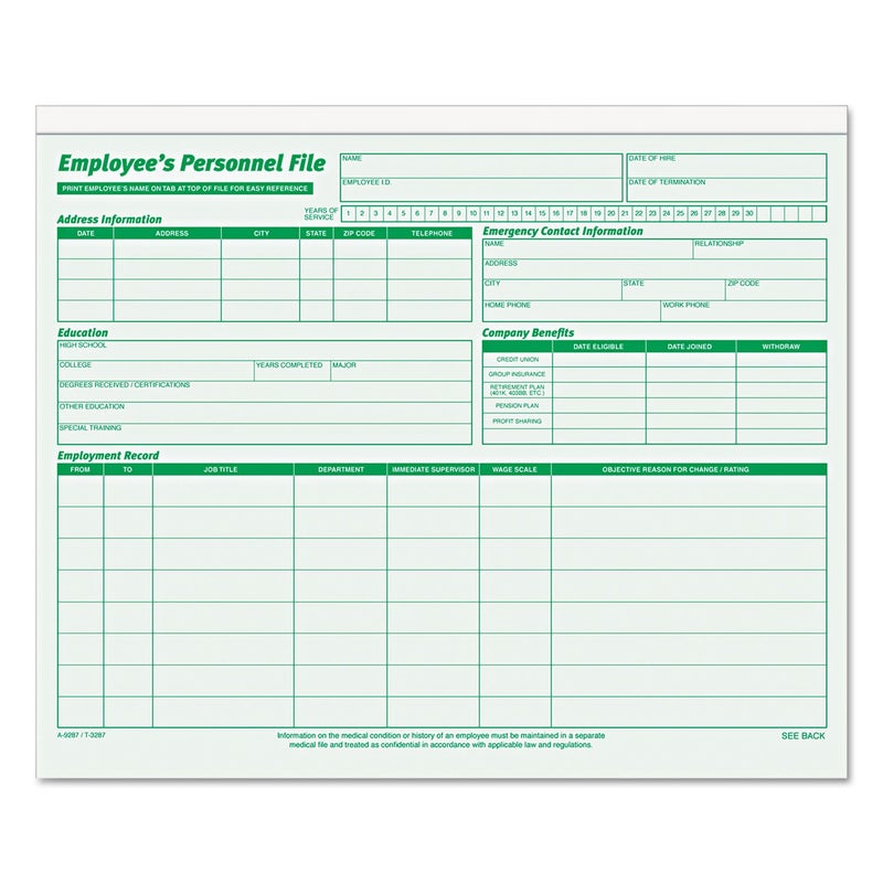 TOPS 3287 Employee Record File Folders, Straight Cut, Letter, 2-Sided, Green Ink (Pack of 20) - Image 1