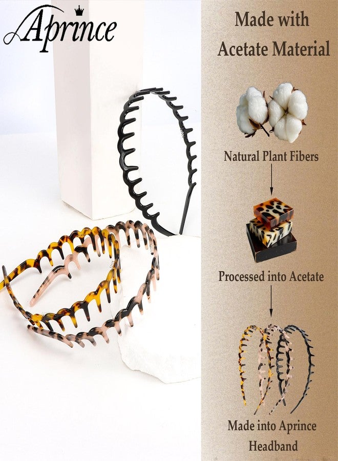 Aprince Zig Zag Headbands for Women 3Pcs, Non-Slip Comb Headband, Tortoise Shell Headbands with Teeth,U Shape Reversible Headband, Acetate Resin Zigzag Hairband, Shark Tooth Wavy Hair Band - Image 2