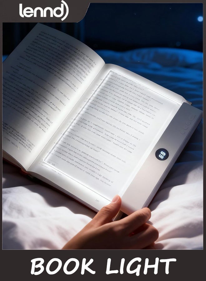 LENND Book Light, LED Reading Clip on Book Light - Rechargeable Flat Night Light with 3 Colors & Timer Lamp for in Bed - Gifts for Readers Lovers Kids Women Men (White) - Image 1