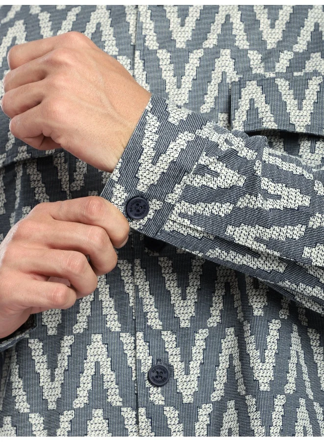 Beyoung Navy Chevron Printed Shacket