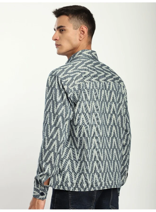 Beyoung Navy Chevron Printed Shacket