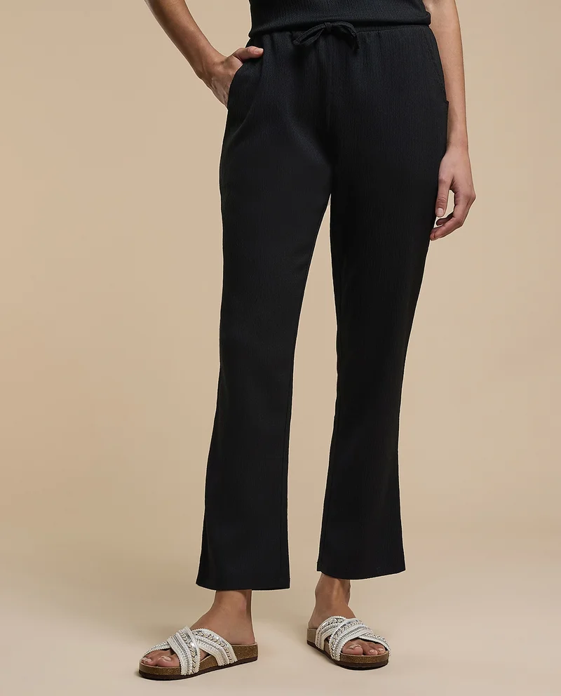 R&b Textured Straight Fit Pants With Drawstring Waist