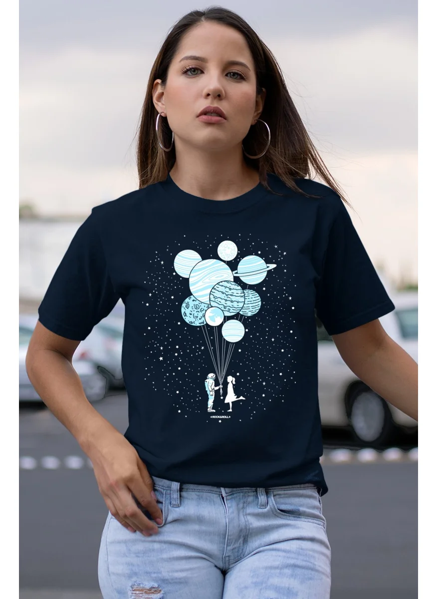 Rock&Roll Balloon Planets Navy Blue Short Sleeve Women's T-Shirt