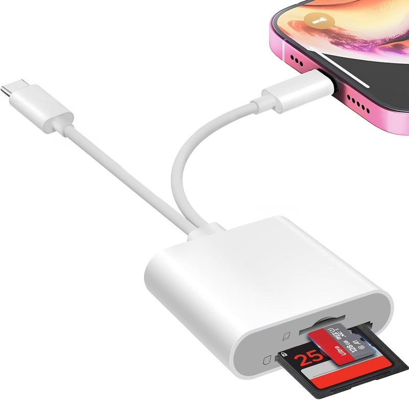 قارئ بطاقة SD للآيفون والآيباد، قارئ بطاقة ذاكرة مزدوج الواجهة USB C و Lightning، محول كاميرا رقمية للآيفون/ماك بوك/لابتوب USBC لبطاقات SD/TF/Sim، تشغيل فوري، إكسسوارات الكاميرا - Image 1